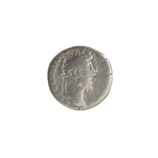 Denarius of Commodus (reigned 177–192 CE). Obverse: Head of Commodus in laurel wreath facing right,