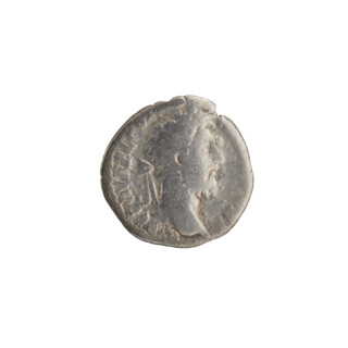 Denarius of Commodus (reigned 177–192). Obverse: Head of Commodus in laurel wreath facing right,