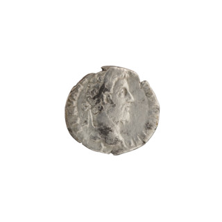 Denarius of Commodus (161–192; Roman emperor 177–192). Obverse: Head of Commodus in a laurel wreath