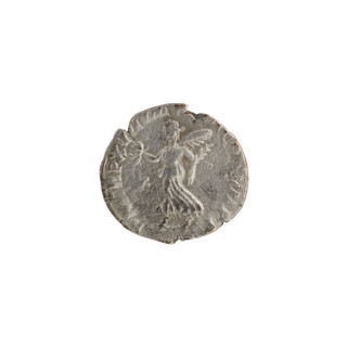 Denarius of Commodus (reign 177–192). Obverse: Head of Commodus in a laurel wreath facing right,