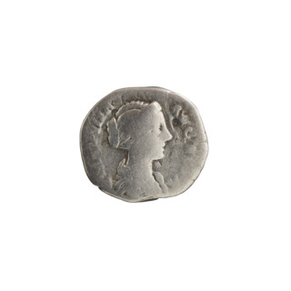 Denarius depicting bust of Crispina in drapery facing right; legend RI, INA - AVGV all around.