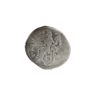 Denarius depicting Pax (personification) holding a cornucopia; attributes include a twig. Obverse:
