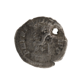 Denarius (with hole), Caracalla (188–217; Roman emperor 198–217). Obv.: AN·VSAVGGERM — Head of