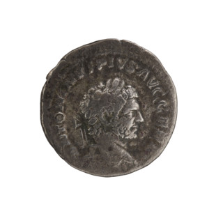 Denarius of Caracalla (188–217; Roman emperor 198–217). Obverse: ANTONINVS PIVS AVG GERM — Head of