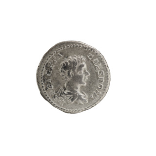 Denarius of Geta (189–212 CE; Caesar 209–212). Obverse: Draped bust of Geta right, beaded border,