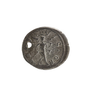 Denarius (with hole), Elagabalus (reigned 204–222; Roman emperor 218–222). Obverse: IMP CAES