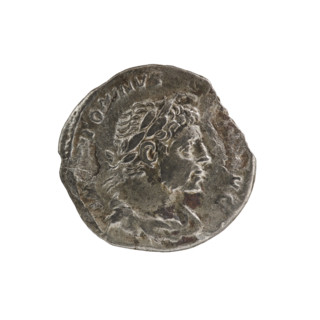 Denarius, Elagabalus (reigned 218–222). Obverse: IMP TONINVS AVG — Bust of Elagabalus with laurel