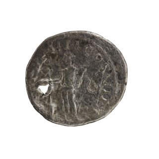 Denarius (with hole), Elagabalus (204–222; Roman emperor 218–222). Obverse: IMP ANTONINVS PIV, AVG