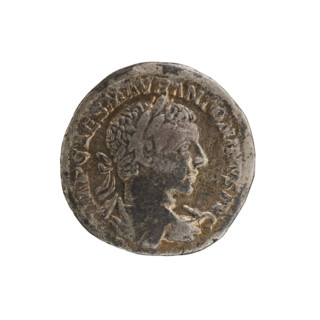 Denarius (gilt), Elagabalus (reigned 218–222). Obverse: bust of Elagabalus with laurel wreath and
