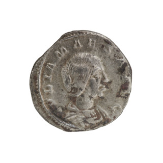 Denarius, Elagabalus (reigned 218–222). Obverse: IVLIAMAESAAVG — Draped bust of Julia Maesa facing