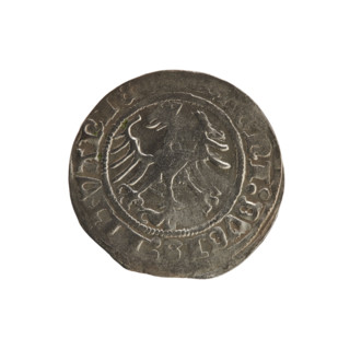 Lithuanian half-grosz, Sigismund I the Old (King of Poland; 1506–1548). Obverse: Pogon (Chaser)