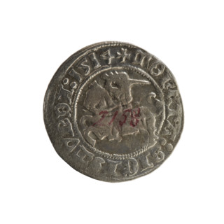 Lithuanian half-grosz, Sigismund I the Old (king of Poland; 1506–1548). Obverse: Pogon (Pursuer)