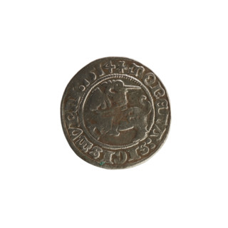 Lithuanian half-grosz, Sigismund I the Old (King of Poland; 1506–1548). Obverse: Pogon (Lithuanian