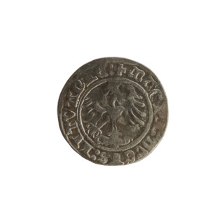 Lithuanian half-grosz, Sigismund I the Old (King of Poland; 1506–1548). Obverse: Pogon (Lithuanian
