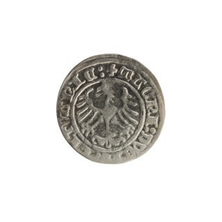 Lithuanian half-grosz, Sigismund I the Old (King of Poland; 1506–1548). Obverse: Pogon (Lithuanian