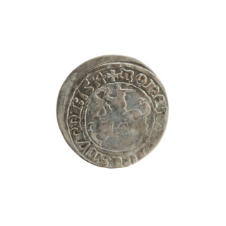 Lithuanian half-grosz, Sigismund I the Old (King of Poland; 1506–1548). Obverse: Pogon (Lithuanian