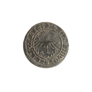 Lithuanian half-grosz, Sigismund I the Old (King of Poland; 1506–1548). Obverse: Pogon (Lithuanian