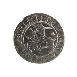 Lithuanian half-grosz, Sigismund I the Old (King of Poland; 1506–1548). Obverse: Pogon (Lithuanian