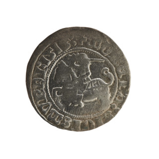 Lithuanian half-grosz, Sigismund I the Old (King of Poland; 1506–1548). Obverse: Pogon (Lithuanian