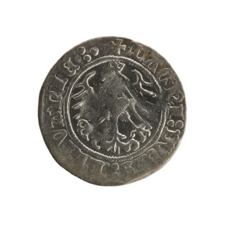 Lithuanian half-grosz, Sigismund I the Old (King of Poland; 1506–1548). Obverse: Pogon (Lithuanian