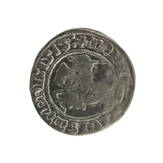 Lithuanian half-grosz, Sigismund I the Old (King of Poland; 1506–1548). Obverse: Pogon (Lithuanian