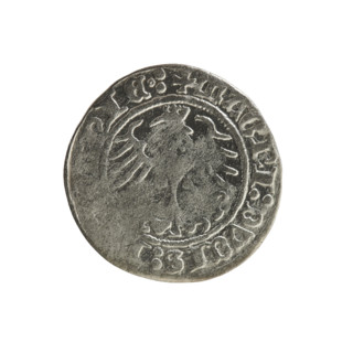 Lithuanian half-grosz, Sigismund I the Old (King of Poland; 1506–1548). Obverse: Pogon (Lithuanian