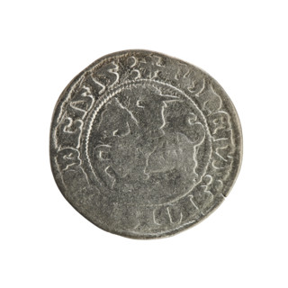 Lithuanian half-grosz, Sigismund I the Old (King of Poland; 1506–1548). Obverse: Pogon (Lithuanian