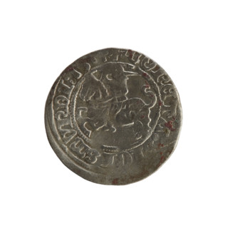 Lithuanian half-grosz, Sigismund I the Old (King of Poland; 1506–1548). Obverse: Pogon (Lithuanian