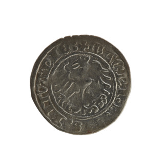 Lithuanian half-grosz, Sigismund I the Old (King of Poland; 1506–1548). Obverse: Pogon (Lithuanian