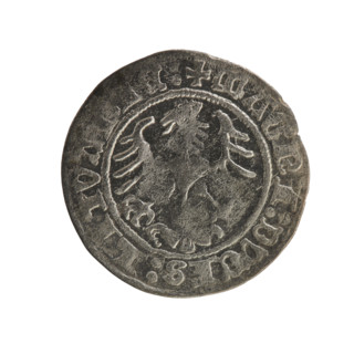 Lithuanian half-grosz, Sigismund I the Old (King of Poland; 1506–1548). Obverse: Pogon (Lithuanian