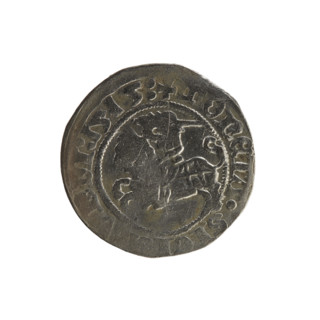 Lithuanian half-grosz, Sigismund I the Old (King of Poland; 1506–1548). Obverse: Pogon (Lithuanian