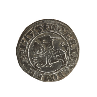 Lithuanian half-grosz, Sigismund I the Old (King of Poland; 1506–1548). Obverse: Pogon (Lithuanian