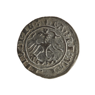 Lithuanian half-grosz, Sigismund I the Old (King of Poland; 1506–1548). Obverse: Pogon (Lithuanian