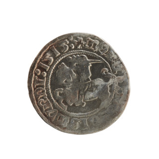 Lithuanian half-grosz, Sigismund I the Old (King of Poland; 1506–1548). Obverse: Pogon (Lithuanian