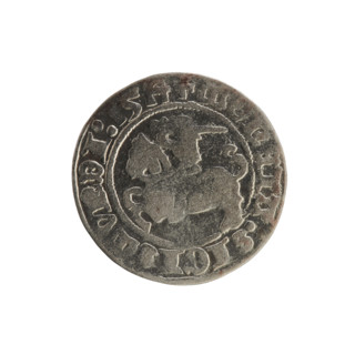 Lithuanian half-grosz, Sigismund I the Old (King of Poland; 1506–1548). Obverse: Pogon (Lithuanian