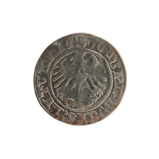 Lithuanian half-grosz, Sigismund I the Old (King of Poland; 1506–1548). Obverse: Pogon (Lithuanian