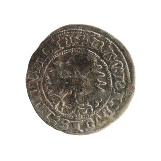 Lithuanian half-grosz, Sigismund I the Old (King of Poland; 1506–1548). Obverse: Pogon (Lithuanian