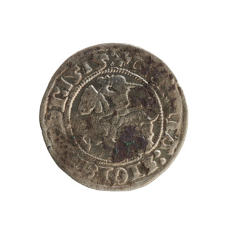 Lithuanian half-grosz, Sigismund I the Old (King of Poland; 1506–1548). Obverse: Pogon (Chase) coat