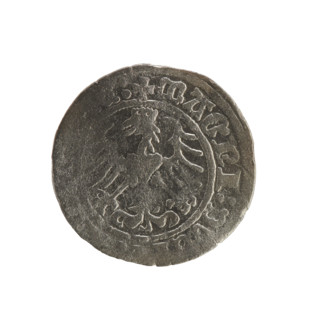 Lithuanian half-grosz, Sigismund I the Old (King of Poland; 1506–1548). Obverse: Pogon (Lithuanian
