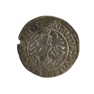 Lithuanian half-grosz, Sigismund I the Old (king of Poland; 1506–1548). Obverse: Pogon (mounted