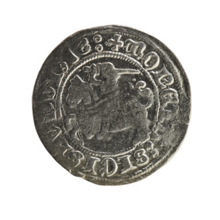 Lithuanian half-grosz, Sigismund I the Old (King of Poland; 1506–1548), 1516. Obverse: Pogon