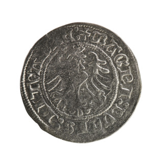 Lithuanian half-grosz, Sigismund I the Old (King of Poland; 1506–1548). Obverse: Pogon (Lithuanian