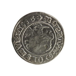 Lithuanian half-grosz, Sigismund I the Old (King of Poland; 1506–1548). Obverse: Pogon (Chaser)