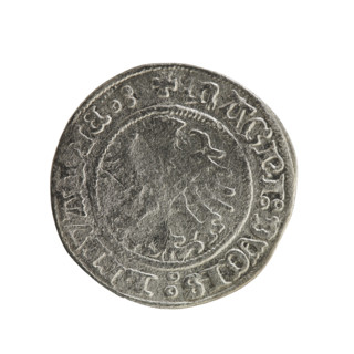 Lithuanian half-grosz, Sigismund I the Old (King of Poland; 1506–1548). Obverse: Pogon turned left;