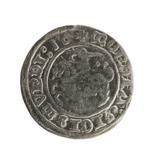 Lithuanian half-grosz, Sigismund I the Old (King of Poland; 1506–1548). Obverse: Pogon (Lithuanian