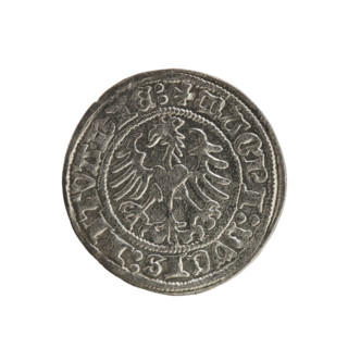 Lithuanian half-grosz, Sigismund I the Old (King of Poland; 1506–1548). Obverse: Pogon (Lithuanian