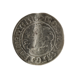 Lithuanian half-grosz, Sigismund I the Old (King of Poland; 1506–1548). Obverse: Pogon (Lithuanian
