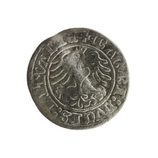 Lithuanian half-grosz, Sigismund I the Old (King of Poland; 1506–1548). Obverse: Pogon (Lithuanian