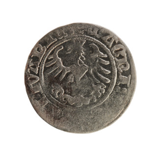 Lithuanian half-grosz, Sigismund I the Old (King of Poland; 1506–1548). Obverse: Pogon (Lithuanian