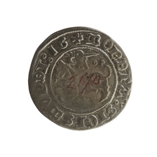 Lithuanian half-grosz, Sigismund I the Old (king of Poland; 1506–1548). R8 (rarity). Polish coin of